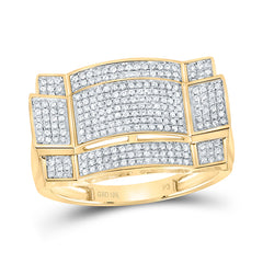 10kt Yellow Gold Mens Round Diamond Contoured Rectangle Cluster Ring 1/2 Cttw