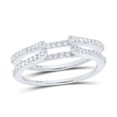 14kt White Gold Womens Round Diamond Ring Guard Wrap Solitaire Enhancer 1/2 Cttw