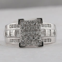 10kt White Gold Womens Round Diamond Cinderella Cluster Bridal Wedding Engagement Ring 1.00 Cttw