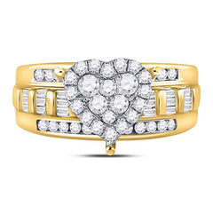 10K Yellow Gold Womens Round Natural Diamond Heart Cluster Bridal Wedding Engagement Ring 1.00 CTW 5.03 Gram