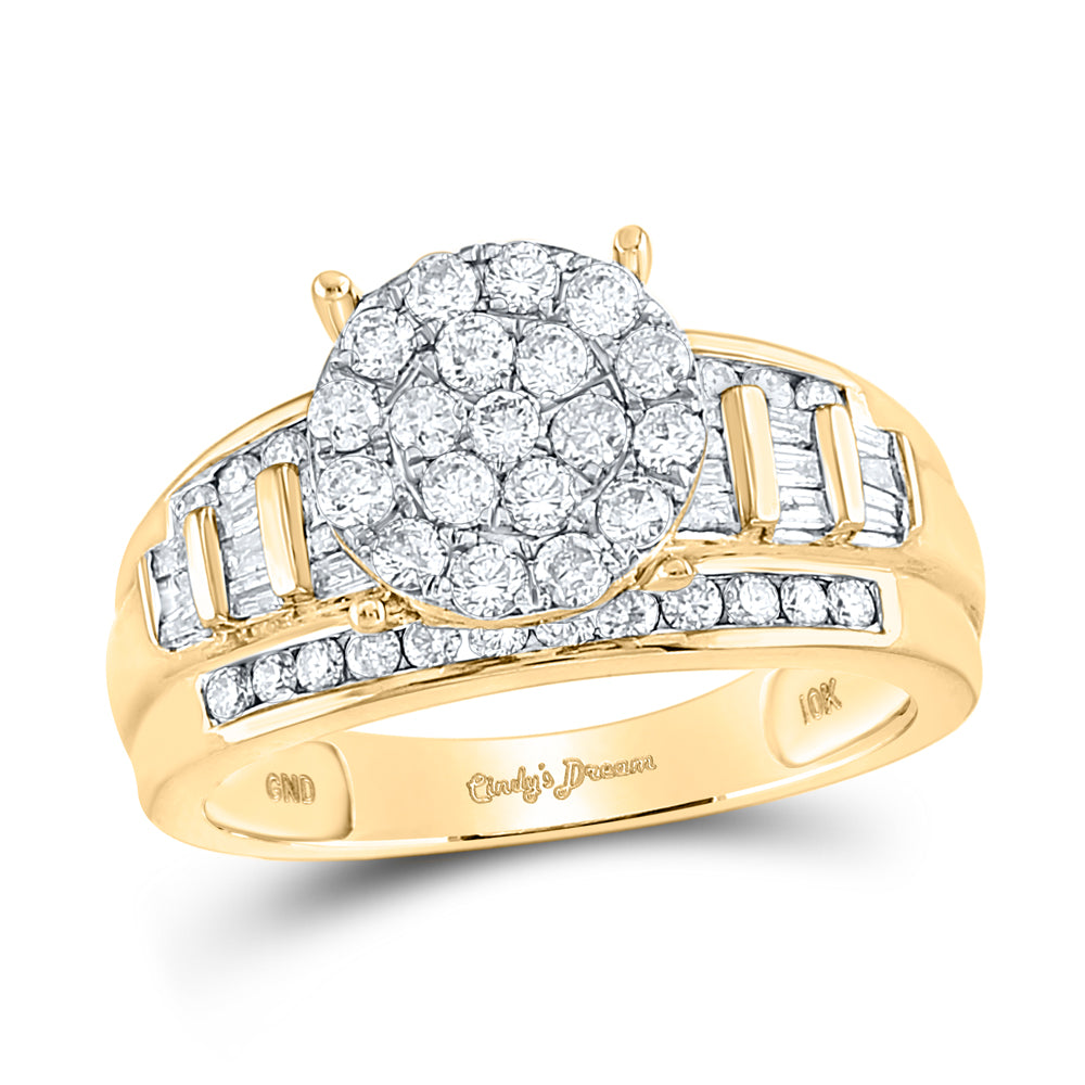 10kt Yellow Gold Womens Round Diamond Cindys Dream Cluster Bridal Wedding Engagement Ring 1.00 Cttw - Size 8