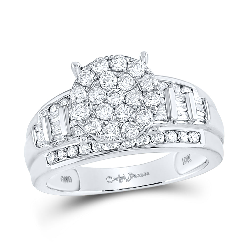 10K White Gold Womens Round Natural Diamond Cindys Dream Cluster Bridal Wedding Engagement Ring 1.00 CTW - Size 10 5.42 Gram