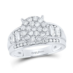 10K White Gold Womens Round Natural Diamond Cindys Dream Cluster Bridal Wedding Engagement Ring 1.00 CTW - Size 10 5.42 Gram
