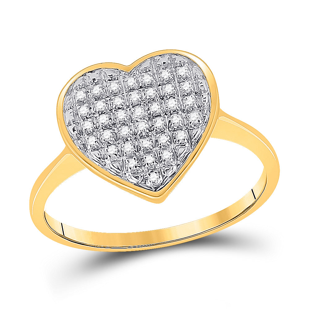 10K Yellow Gold Womens Round Natural Diamond Heart Ring 1/10 CTW 2 Gram