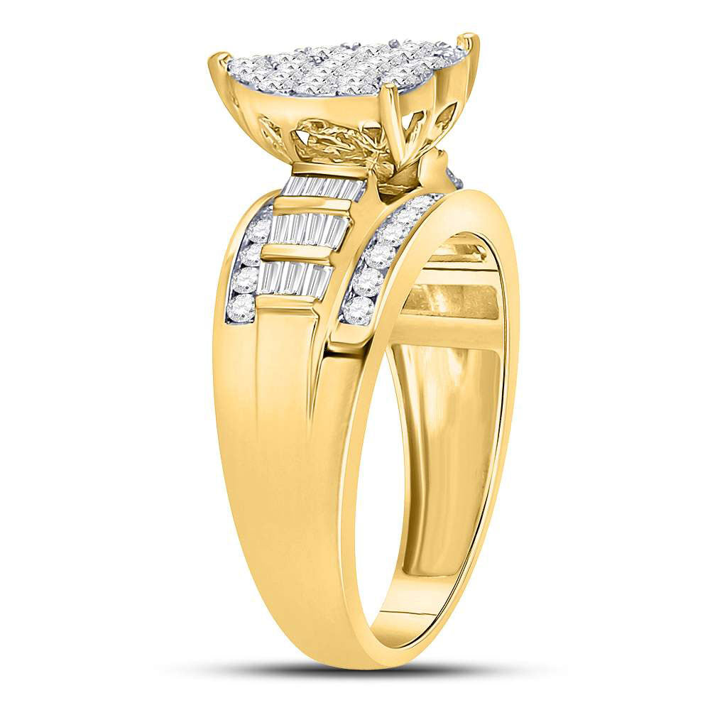 10kt Yellow Gold Womens Round Diamond Heart Cluster Bridal Wedding Engagement Ring 1.00 Cttw