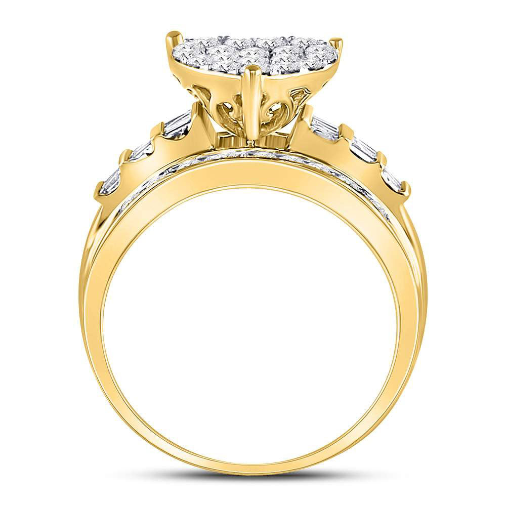 10kt Yellow Gold Womens Round Diamond Heart Cluster Bridal Wedding Engagement Ring 1.00 Cttw