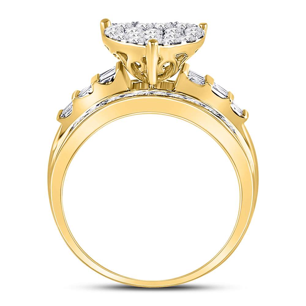 10kt Yellow Gold Womens Round Diamond Heart Cluster Bridal Wedding Engagement Ring 1.00 Cttw