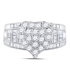 10kt White Gold Womens Round Diamond Heart Cluster Bridal Wedding Engagement Ring 1.00 Cttw