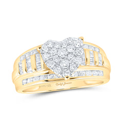 10kt Yellow Gold Womens Round Diamond Heart Bridal Wedding Engagement Ring 1.00 Cttw