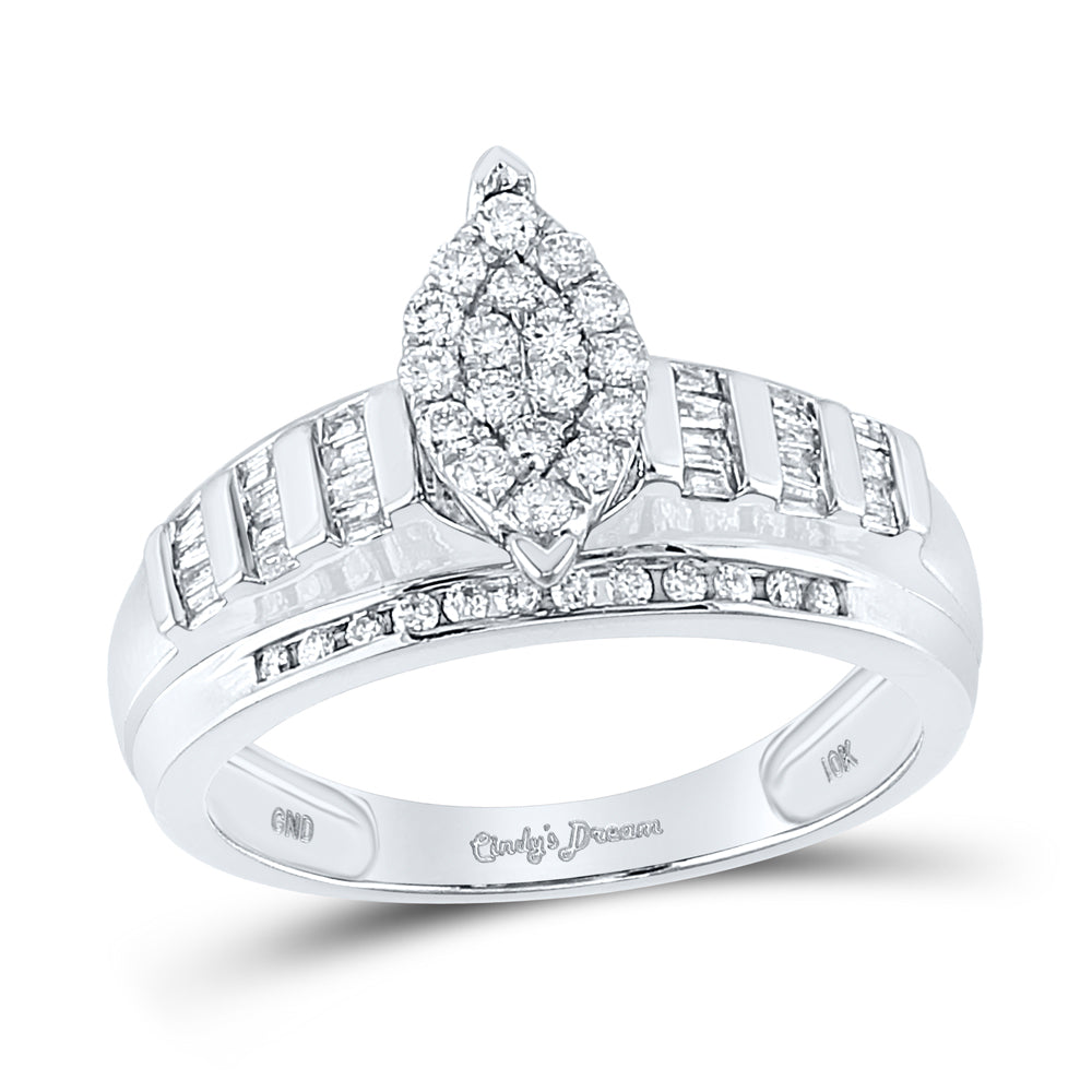 10kt White Gold Womens Round Diamond Oval Cluster Bridal Wedding Engagement Ring 1/2 Cttw