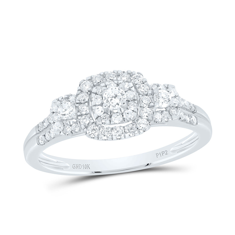 10kt White Gold Womens Round Diamond Cluster Bridal Wedding Engagement Ring 1/2 Cttw