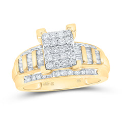 10kt Yellow Gold Womens Round Diamond Rectangle Cluster Bridal Wedding Engagement Ring 7/8 Cttw - Size 7