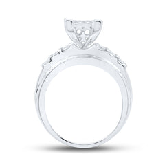 10kt White Gold Womens Round Diamond Rectangle Cluster Bridal Wedding Engagement Ring 7/8 Cttw - Size 9