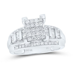 10kt White Gold Womens Round Diamond Rectangle Cluster Bridal Wedding Engagement Ring 7/8 Cttw - Size 9