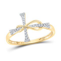 10kt Yellow Gold Womens Round Diamond Cross Infinity Band Ring 1/10 Cttw
