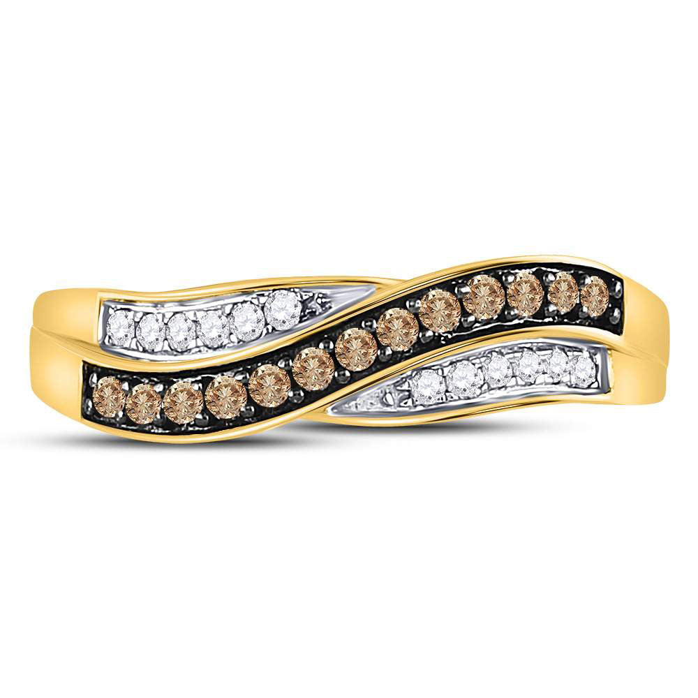 10K Yellow Gold Womens Round Brown Diamond Band Ring 1/4 CTW 1.76 Gram