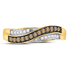 10K Yellow Gold Womens Round Brown Diamond Band Ring 1/4 CTW 1.76 Gram