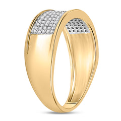 10k Yellow Gold Mens Round Diamond Micropave Wedding Anniversary Band Ring 1/3 Cttw