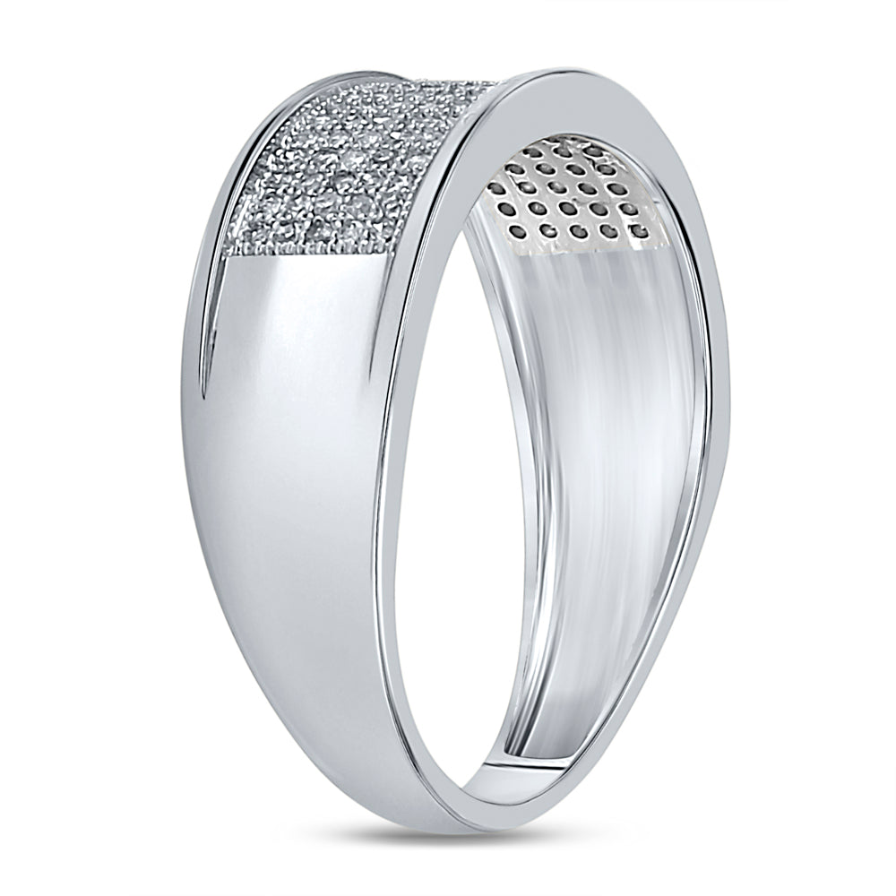 10K White Gold Mens Round Natural Diamond Micropave Wedding Anniversary Band Ring 1/3 CTW 4.05 Gram