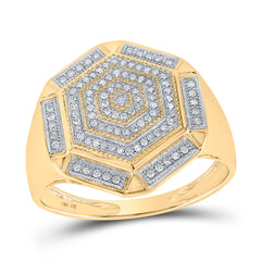 10K Yellow Gold Mens Round Natural Diamond Hexagon Cluster Ring 1/3 CTW 4.82 Gram
