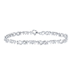 Sterling Silver Womens Round Diamond Mom Mother Heart Link Bracelet .03 Cttw