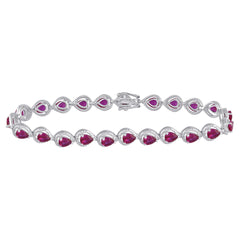 Sterling Silver Womens Oval Lab-Created Ruby Tennis Bracelet 5-7/8 Cttw