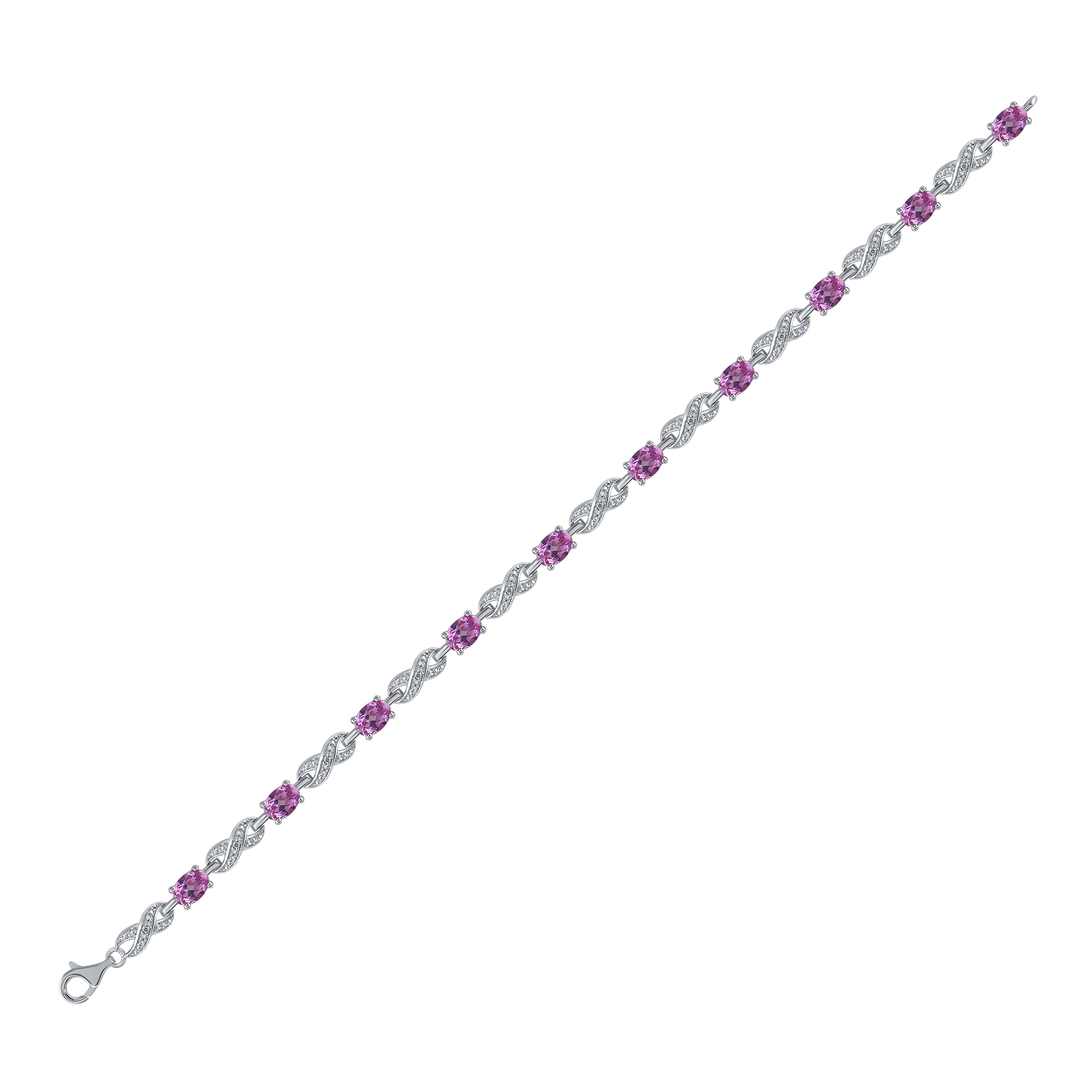 Sterling Silver Womens Oval Lab-Created Pink Sapphire Fashion Bracelet 5-1/3 Cttw