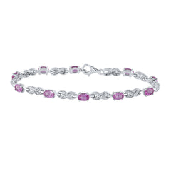 Sterling Silver Womens Oval Lab-Created Pink Sapphire Fashion Bracelet 5-1/3 Cttw