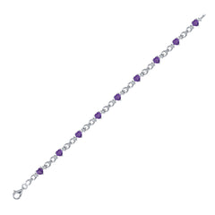 Sterling Silver Womens Heart Lab-Created Amethyst Heart Bracelet 5-1/2 Cttw