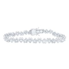 Sterling Silver Womens Round Diamond Heart Tennis Bracelet 1.00 Cttw