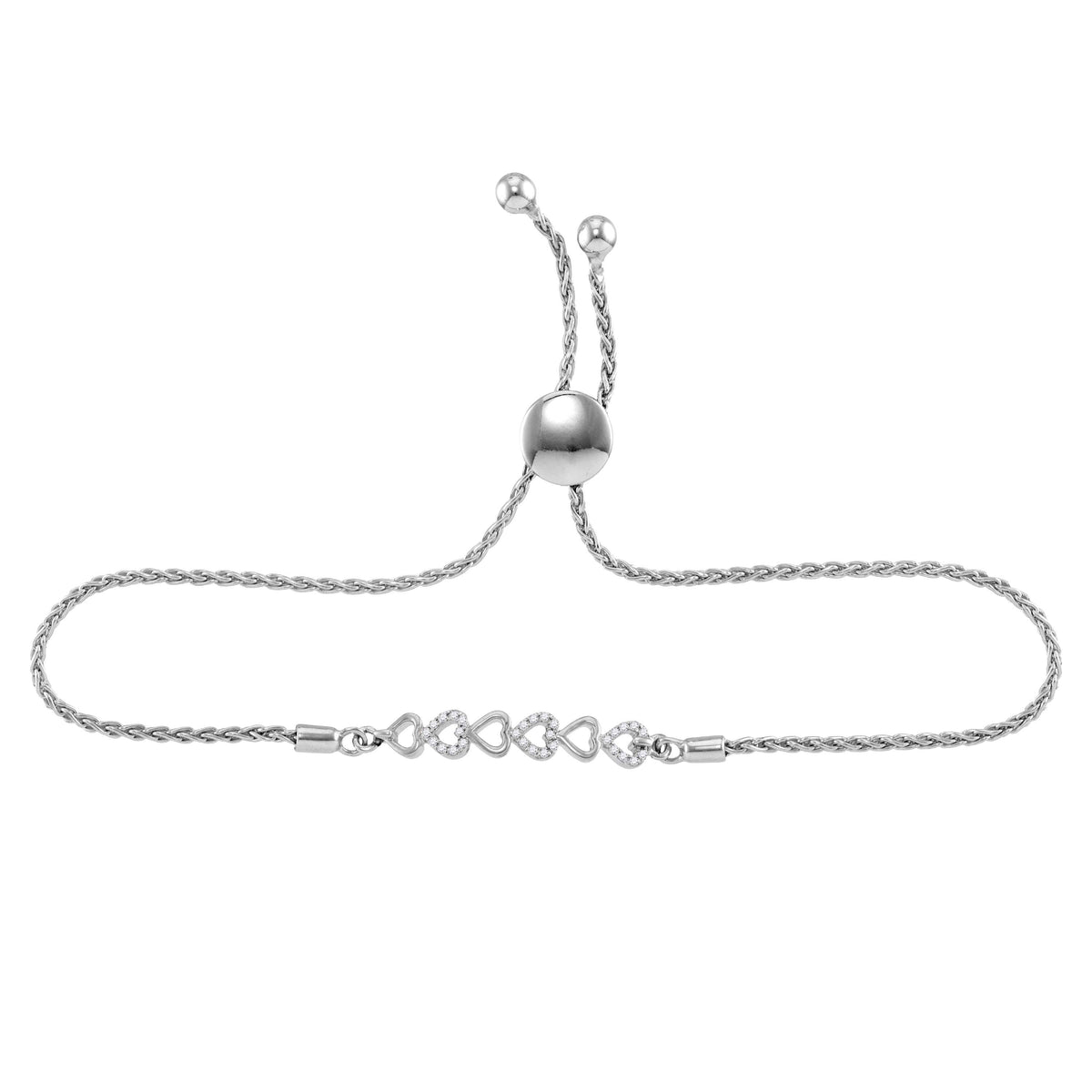 Sterling Silver Womens Round Natural Diamond Lied Heart Bracelet 1/10 CTW 0.99 Gram