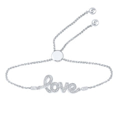 Sterling Silver Womens Round Natural Diamond Love Word Bolo Adjustable Bracelet CTW 2.72 Gram