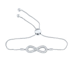 Sterling Silver Womens Round Natural Diamond Infinity Bolo Adjustable Bracelet 1/4 CTW 2.11 Gram