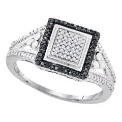 Sterling Silver Womens Round Black Color Enhanced Diamond Square Cluster Ring 1/5 Cttw