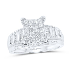 Sterling Silver Womens Round Diamond Rectangle Cluster Bridal Wedding Engagement Ring 3/4 Cttw