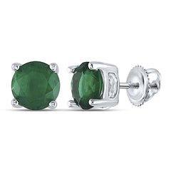 Sterling Silver Womens Round Lab-Created Emerald Solitaire Stud Earrings 2.00 Cttw