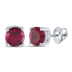 Sterling Silver Womens Round Lab-Created Ruby Stud Earrings 2.00 CTW 2.04 Gram