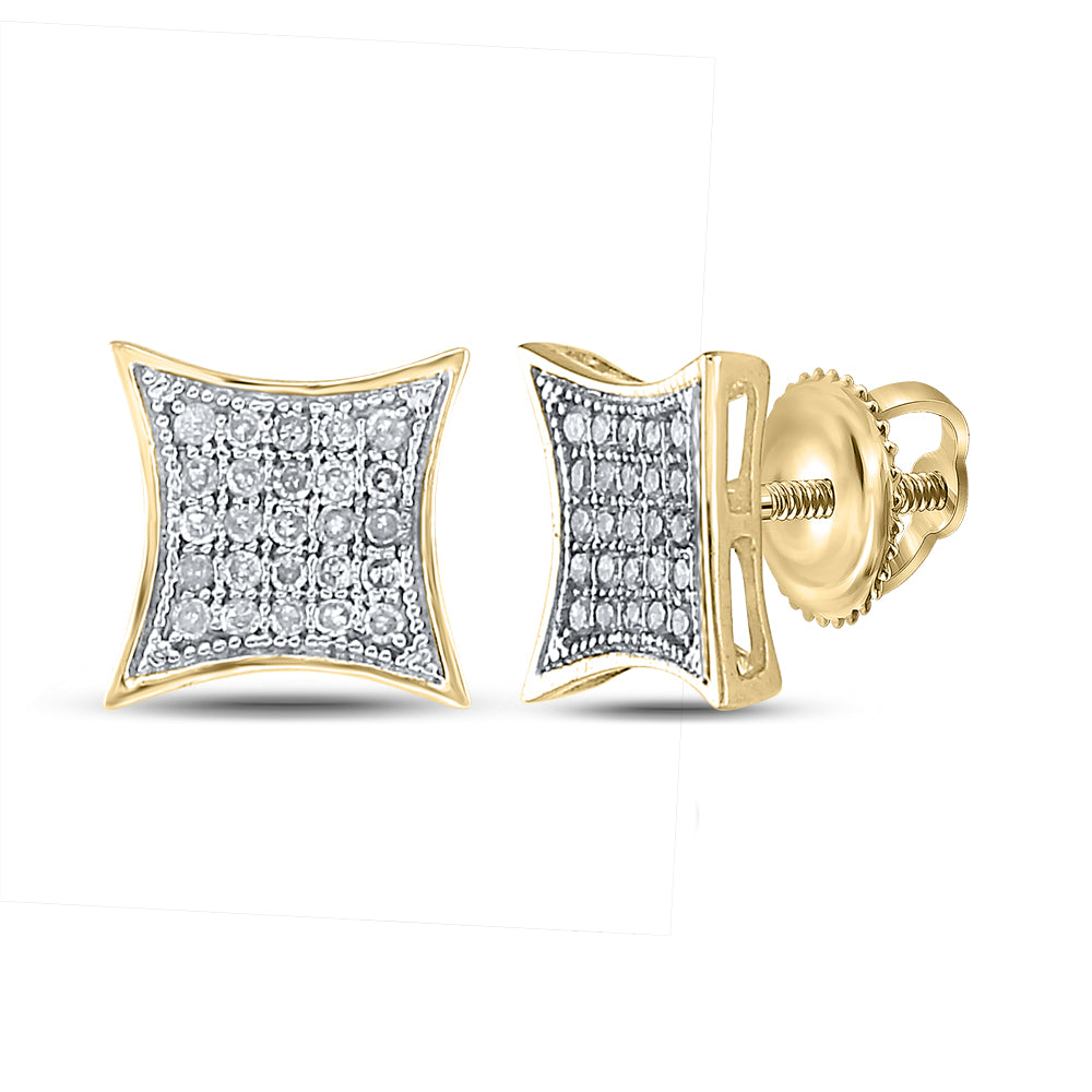 Yellow-tone Sterling Silver Womens Round Diamond Square Kite Cluster Earrings 1/6 Cttw