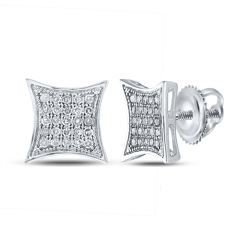 Sterling Silver Womens Round Diamond Square Kite Cluster Earrings 1/6 Cttw