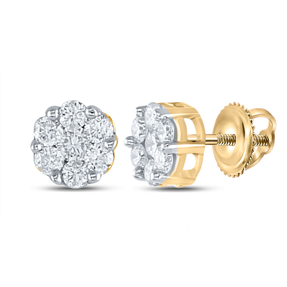 Yellow-Tone Sterling Silver Womens Round Natural Diamond Flower Cluster Earrings 1/4 CTW 0.79 Gram