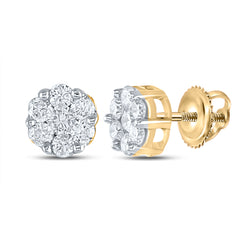 Yellow-Tone Sterling Silver Womens Round Natural Diamond Flower Cluster Earrings 1/4 CTW 0.79 Gram