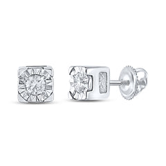 Sterling Silver Womens Round Diamond Solitaire Screwback Earrings 1/20 Cttw