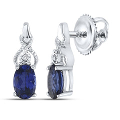 Sterling Silver Womens Oval Lab-Created Blue Sapphire Stud Earrings 7/8 CTW 1.44 Gram