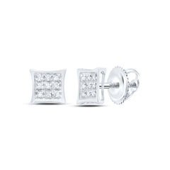 Sterling Silver Unisex Round Diamond Kite Cluster Stud Earrings 1/20 Cttw