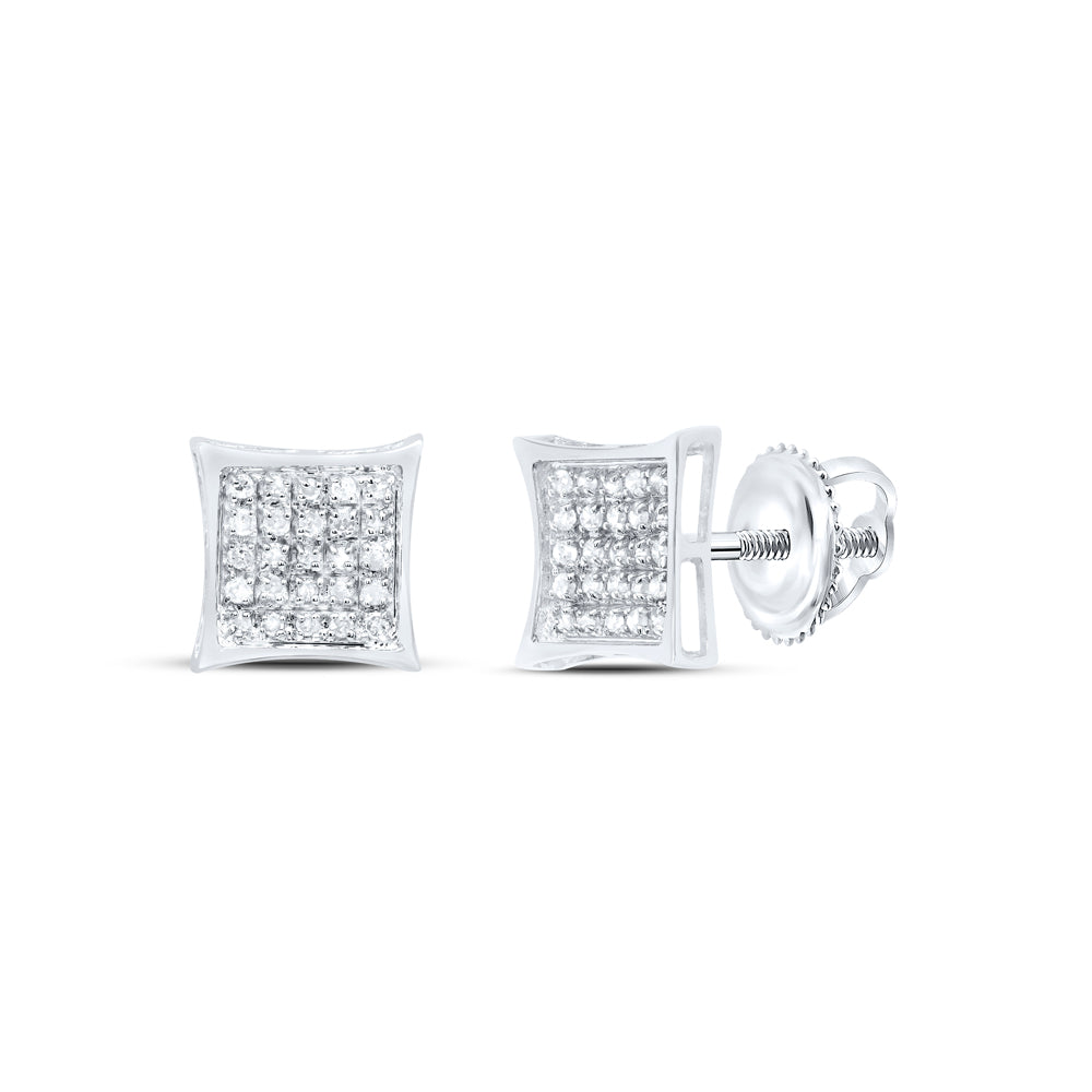 Sterling Silver Womens Round Diamond Square Kite Cluster Stud Earrings 1/6 Cttw