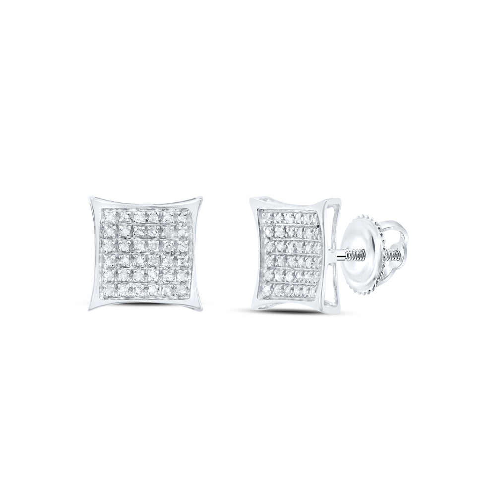 Sterling Silver Womens Round Diamond Kite Square Earrings 1/4 Cttw