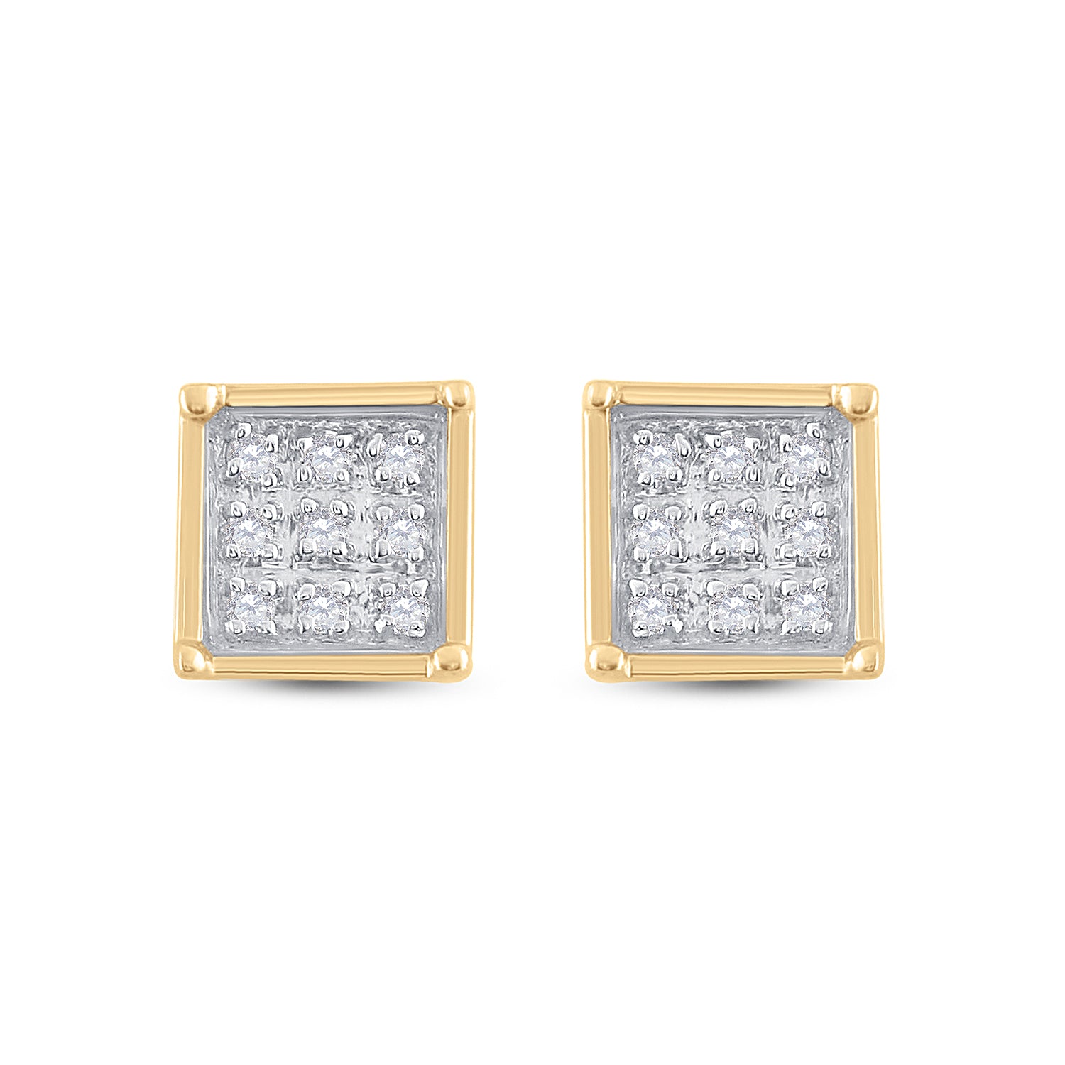 Yellow-tone Sterling Silver Womens Round Diamond Cluster Earrings 1/20 Cttw