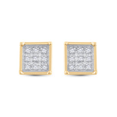 Yellow-tone Sterling Silver Womens Round Diamond Cluster Earrings 1/20 Cttw