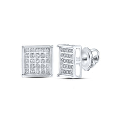 Sterling Silver Unisex Round Diamond Square Cluster Stud Earrings 1/6 Cttw