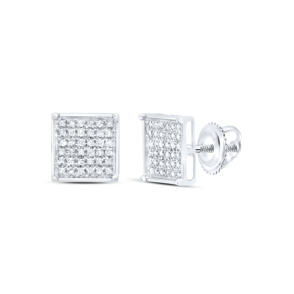 Sterling Silver Womens Round Diamond Square Cluster Earrings 1/4 Cttw